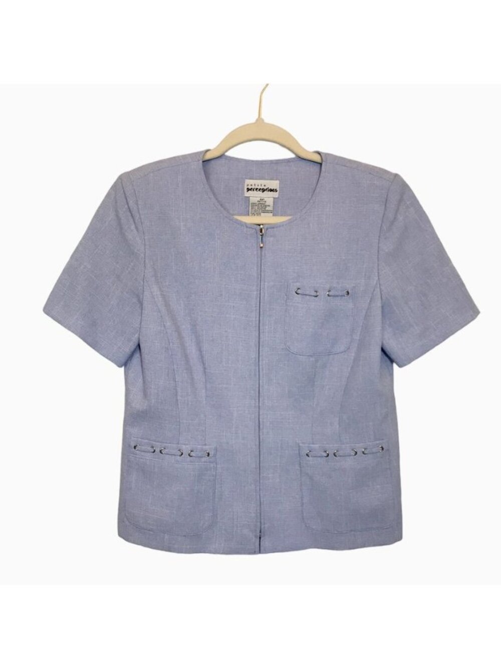 Petite Perceptions Women's Short Sleeve Zip Jacket Shirt  in Blue - Size 4P